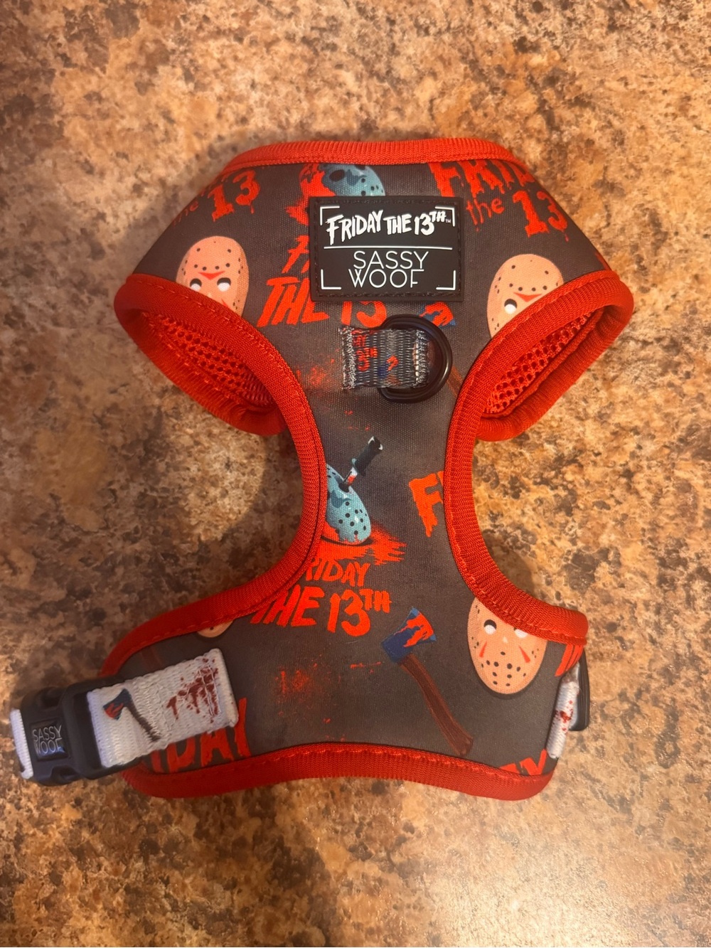 Friday the 13th Sassy Woof Red & Black Dog Harness XS